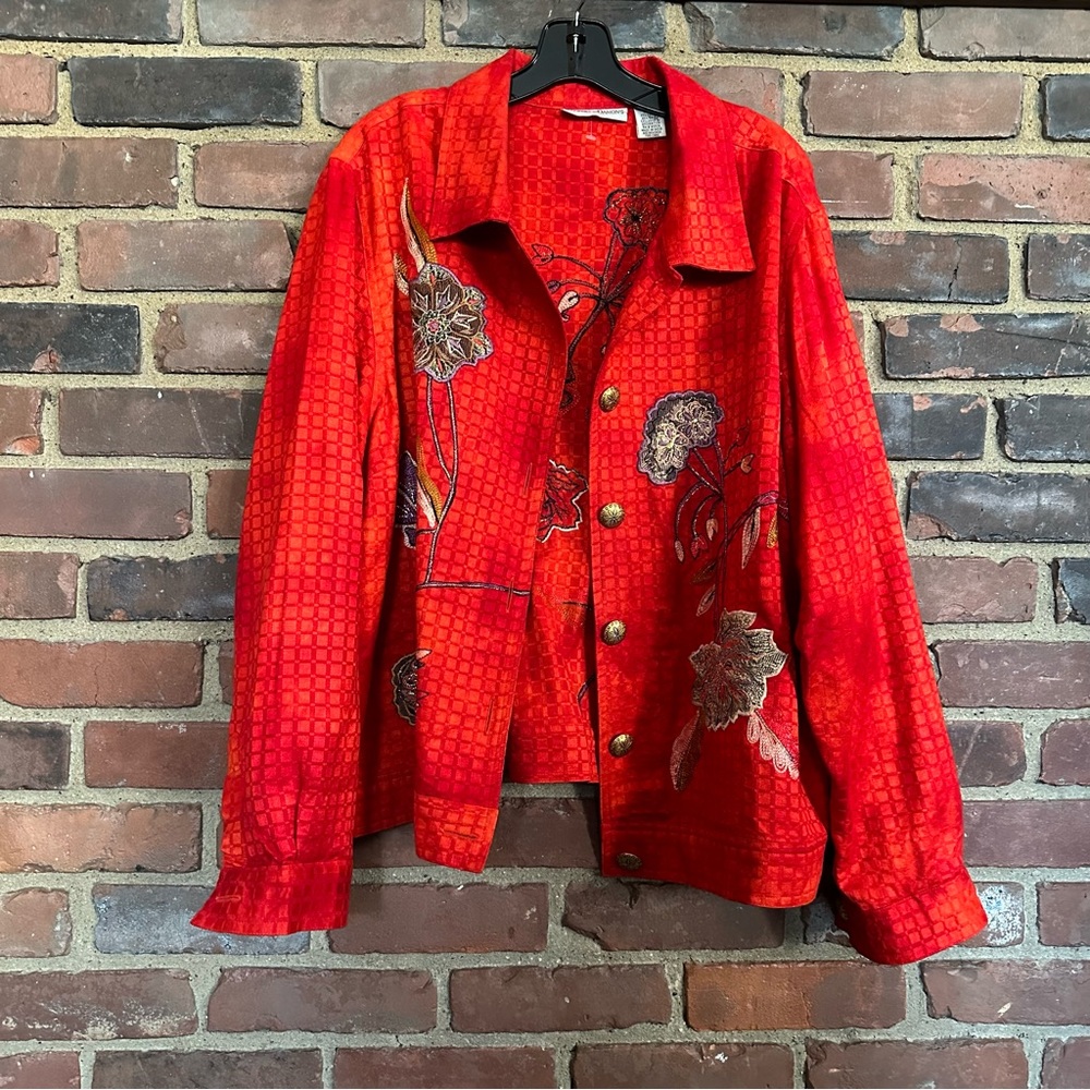 Drapers & Damons | loud statement Embellished orange red button front plus 2X